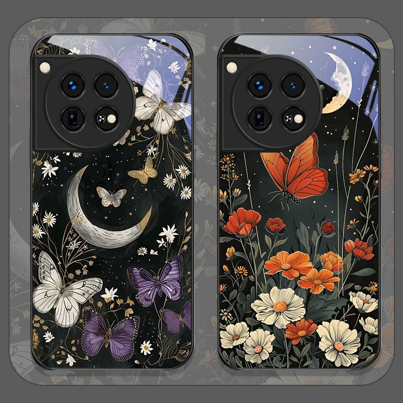 Эстетический чехол из закаленного стекла с принтом бабочки и цветов и луны для OnePlus 13 R 12 11 10 ACE2 ACE3 Nord 2T 4 CE2 CE3 Lite Cover Эстетический чехол из закаленного стекла с принтом бабочки и цветов и луны для OnePlus 13 R 12 11 10 ACE2 ACE3 Nord 2T 4 CE2 CE3 Lite Cover