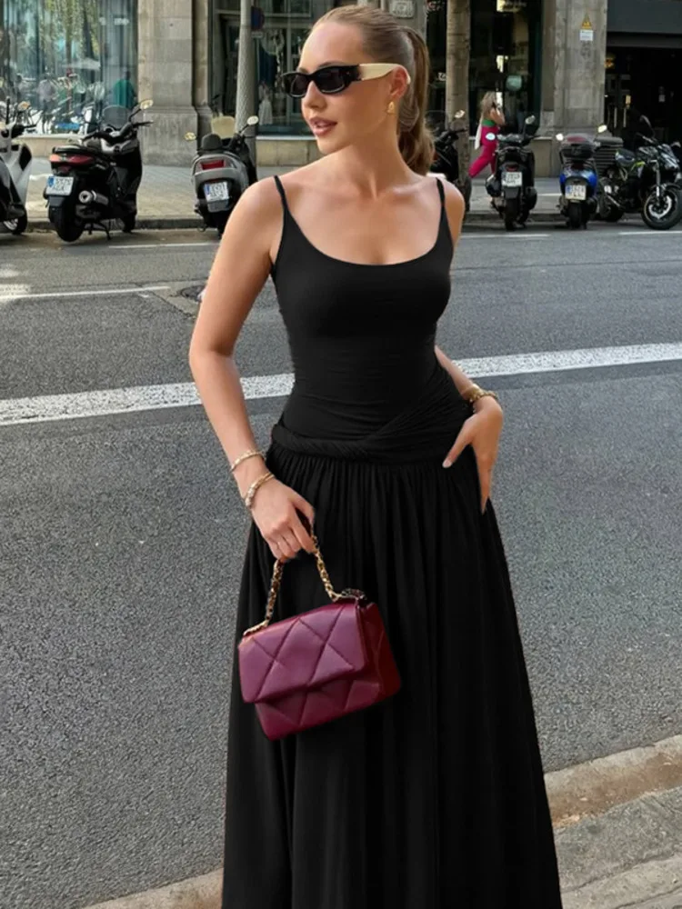 القطب الشمالي مثير السباغيتي حزام عارية الذراعين فستان نحيل المرأة 2025 صيف جديد خارج فستان باكتاف مفتوحة فستان طويل أنيق Bodycon Vestidos