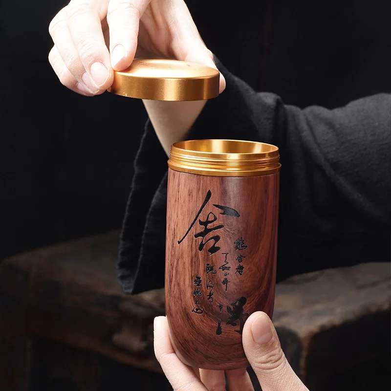 Portable Ceramic Tea Can, Purple Sand Tea Caddy Imitation Wood Grain, Medium Pu'er Tea Box, Mini Travel Storage, Sealed Cans