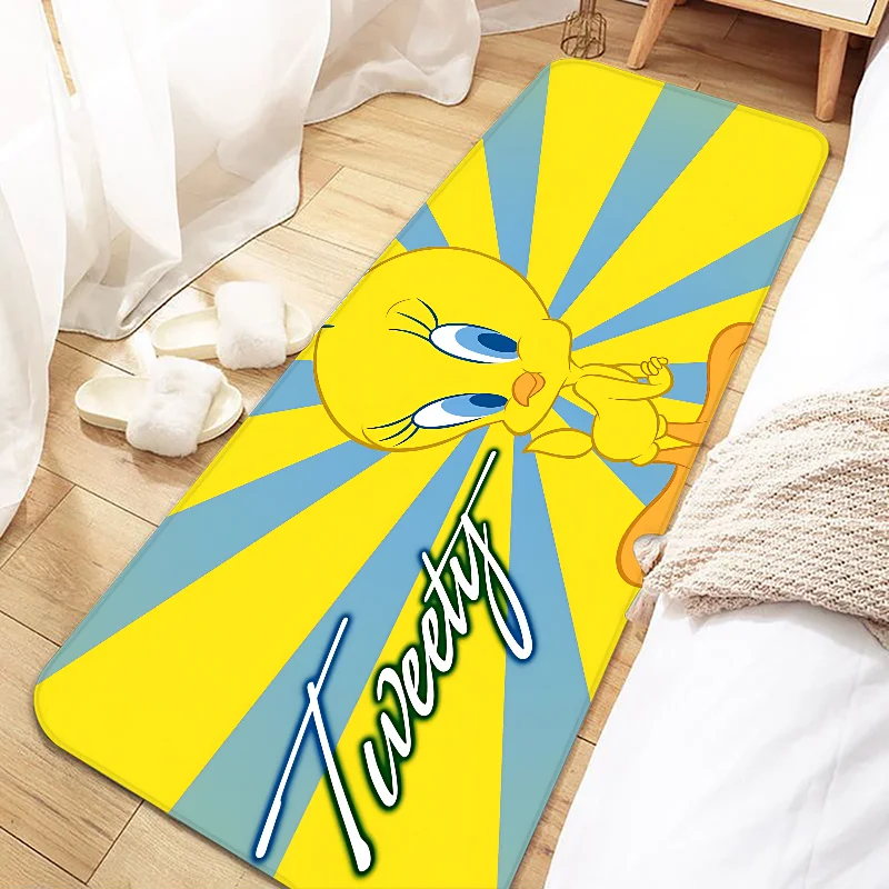 Alfombra lavable antideslizante para puerta de entrada, tapete de Piolin con dibujos animados de pájaros Tweety, ideal para cocina, sala de estar,