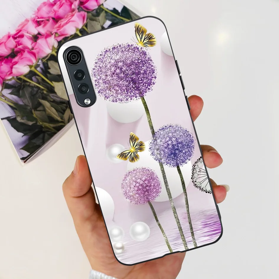 For LG Velvet 5G Case LM-G900EM Black Silicone Soft Slim Back Cover For LG Velvet Phone Cases LM-G910 Flower Fundas Bumper Coque