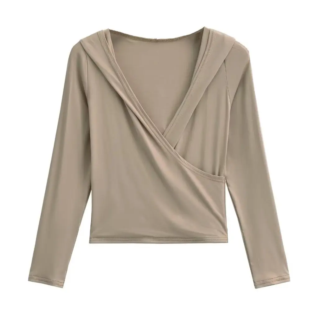 

Slim Fit Hooded Long-Sleeved Coat for Women Folding Placket Spring Fashionable Sexy Short Top European American Style