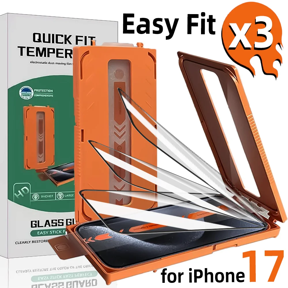 

1-3Pcs Easy To Install Tempered Glass for IPhone 17 Pro Max 17 Air HD Clear Screen Protector Dust Removal Quick Fit Paste Box