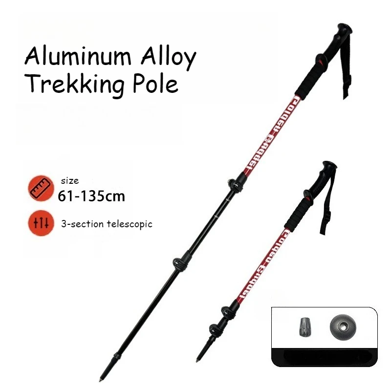 

Aluminum Alloy Trekking Pole Walking Stick Adjustable Cane Crutch for Mountains Trekking Hiking, Ultralight with Tungsten Tips