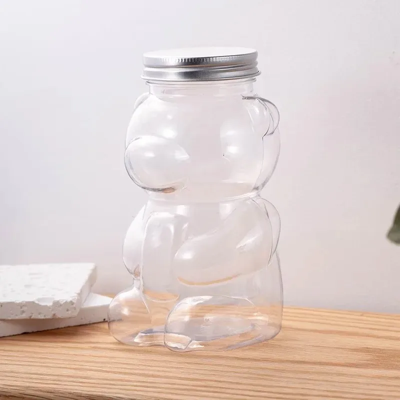 Bear Plastic Jar Empty Bear Shaped Bottle Large Capacity Candy Milk Tea Drinks Container for Making Candy Gifts DIY Decoration