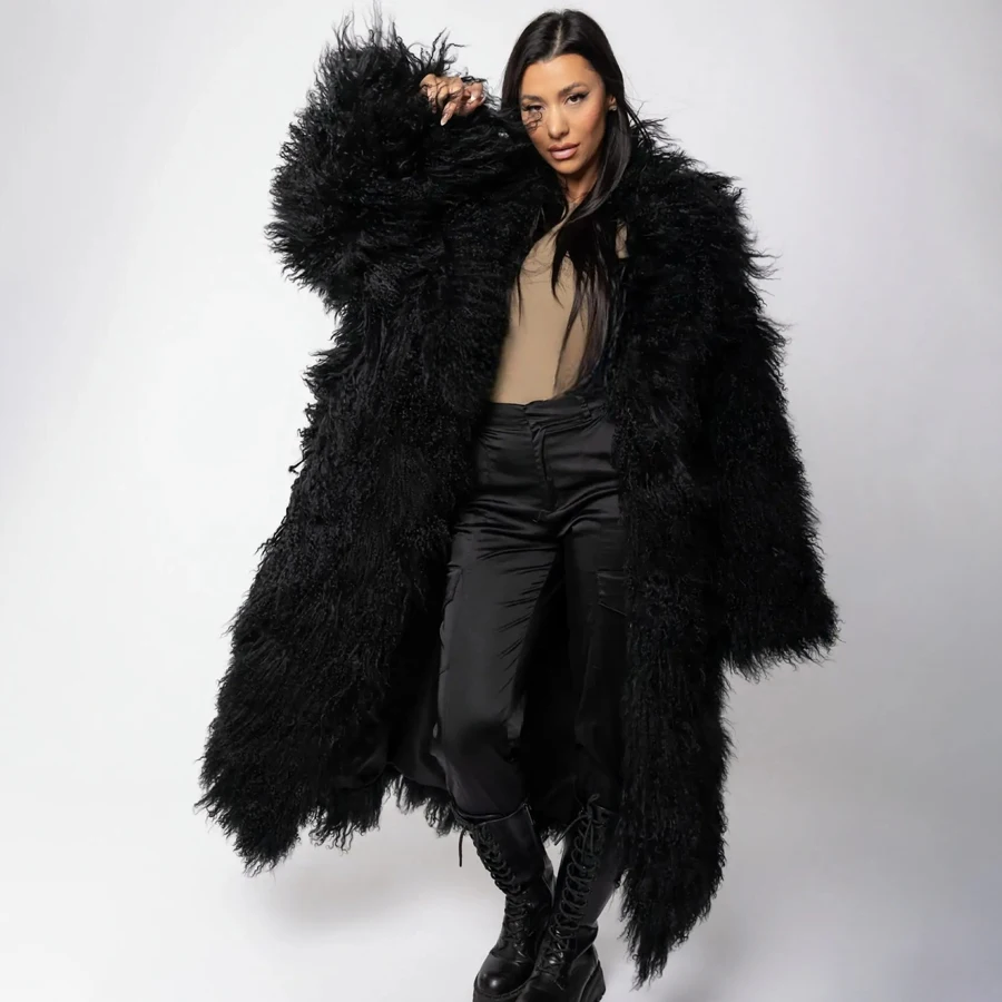 Long Real Fur Jacket 2024 New Winter Women Coats Natural Sheepskin Fur Coat Mongolian Lamb Fur Jacket High Quality Best Selling