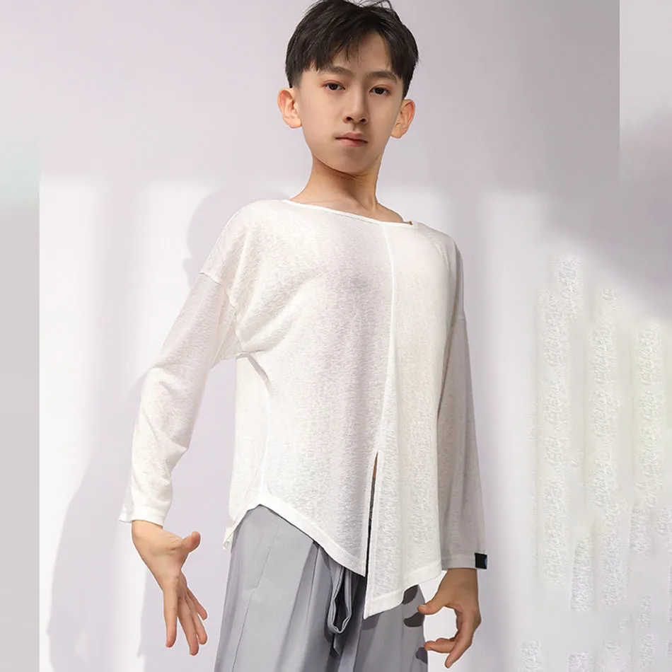 Nuovi ragazzi camicia da ballo latino autunno e inverno a maniche lunghe verde e bianco top da ballo jazz rumba chacha costume latino