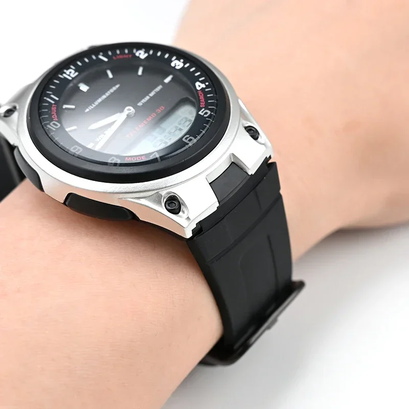 카시오 AW-80 AW-82 18mm 전자 시계 밴드 남성 여성 블랙 볼록 방수 스포츠 팔찌 액세서리에 대한 고무 수지 스트랩