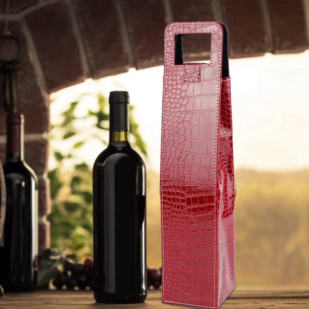 Portable PU Leather Wine Tote Bag Hard Shell Protection Insulated Leather Wine Carrier Gift Bag Wedding