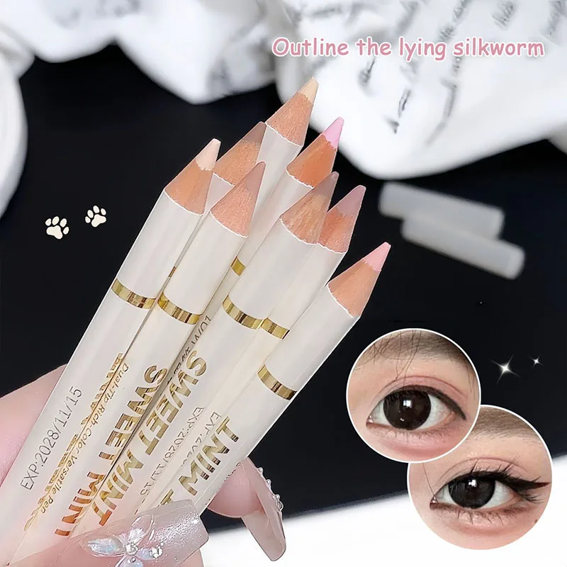 Liegender Seidenraupenschatten, aufhellender Lippenlinienstift, doppelköpfiger Mehrzweckstift, pfirsichrosa, nackte Tönung unter Eyeliner-Stift, koreanisches Make-up