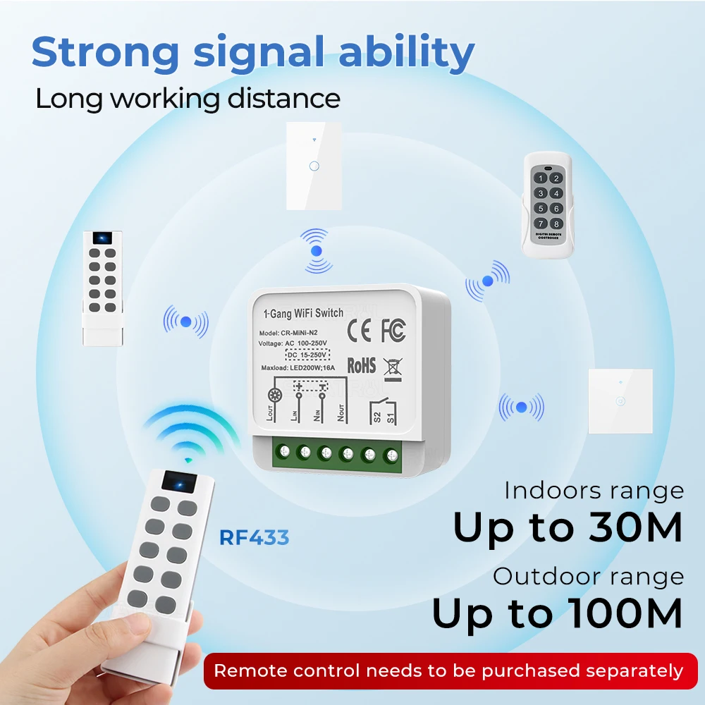 Tuya WiFi RF433 16A AC DC Smart Wireless Switch Light Mini modulo a 2 vie On Off Timer Breaker per Google Home Alexa