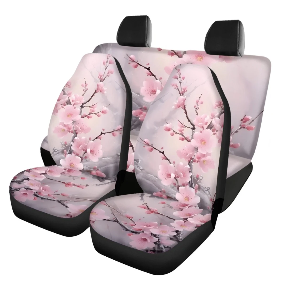 Romantic Cherry Blossom Pattern Car Seat Cover Sets for Women General Front and Rear Seat Covers Elastic Slip-Resistant 2023