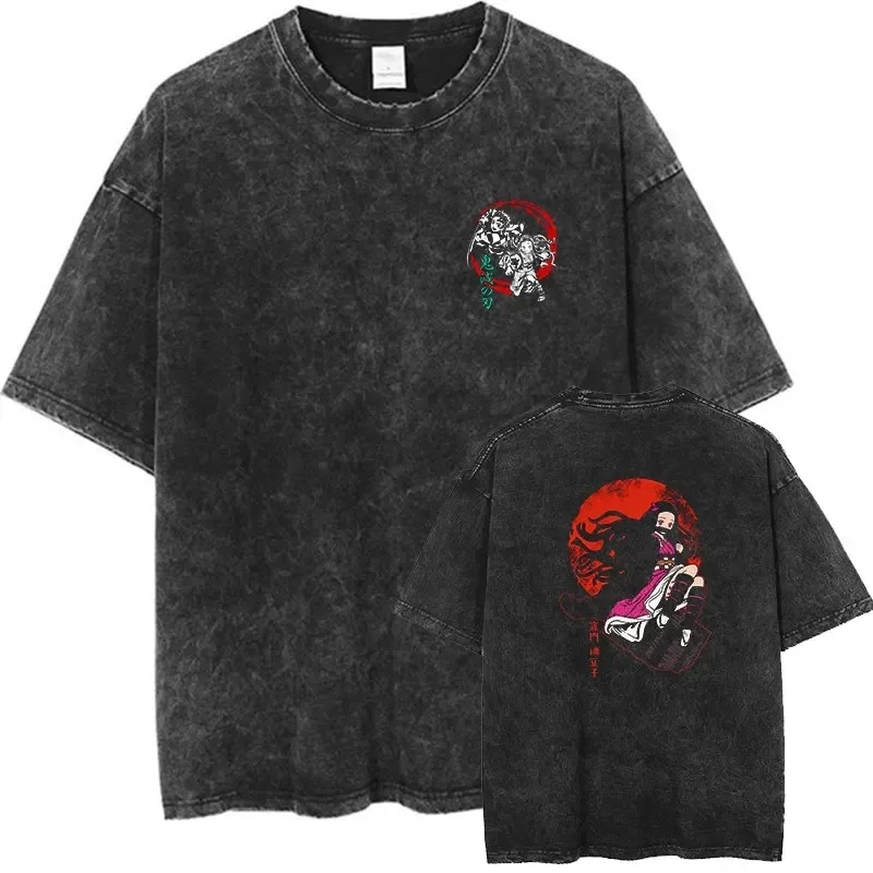 2024 Retro Men's Hip Hop Wash Black T-shirt Street Clothing Devil Killer Pattern T-shirt Cotton Women's T-shirt Top T-shirt Y2K