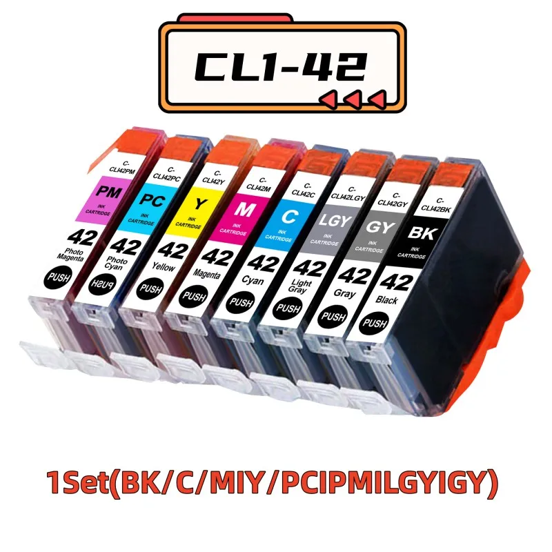 CL1-42 Ink Cartridge 8 Pack (BK/C/MIY/PC/PM/LGY/GY) Ink Pack Replacement for PIXMA PRO-100/100S