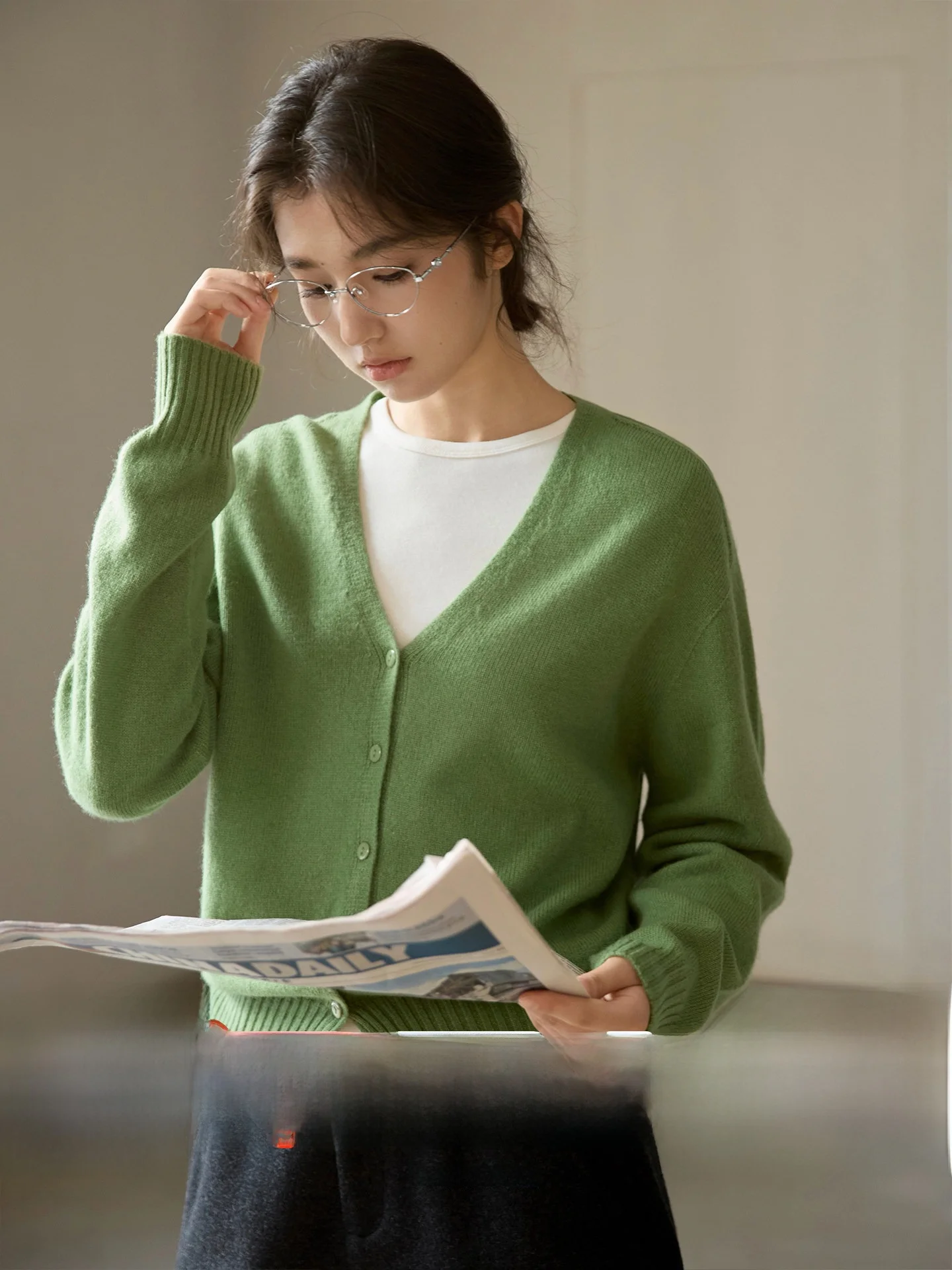 

Ginnkee Мягкий, приятный для кожи шерстяной вязаный кардиган с V-образным вырезом и длинными рукавами, женский, осенне-зимний, топ-кардиган