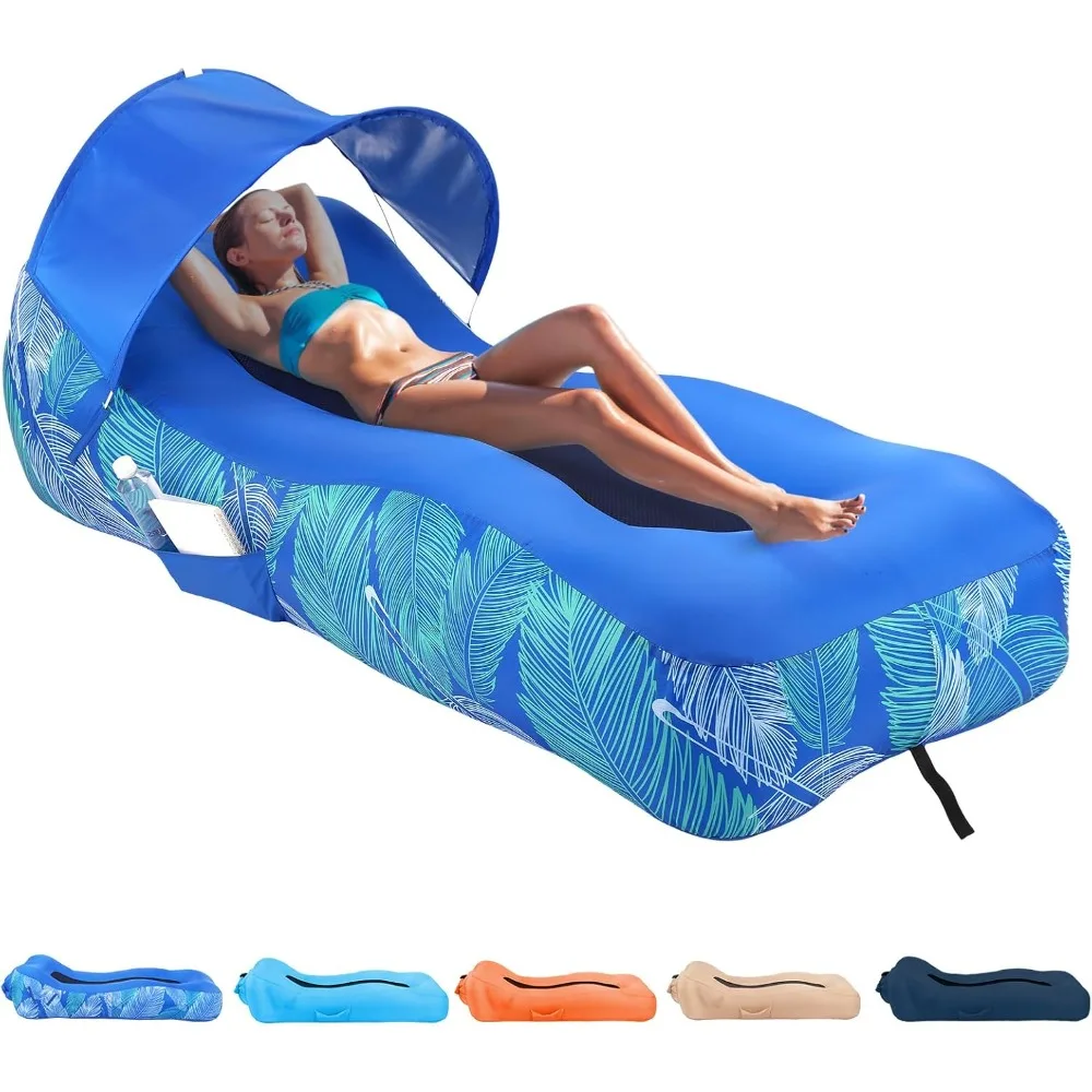 Inflatable Lounger Air Sofa with Unique Sun-shade Design, Inflatable Beach Bed with Pillow