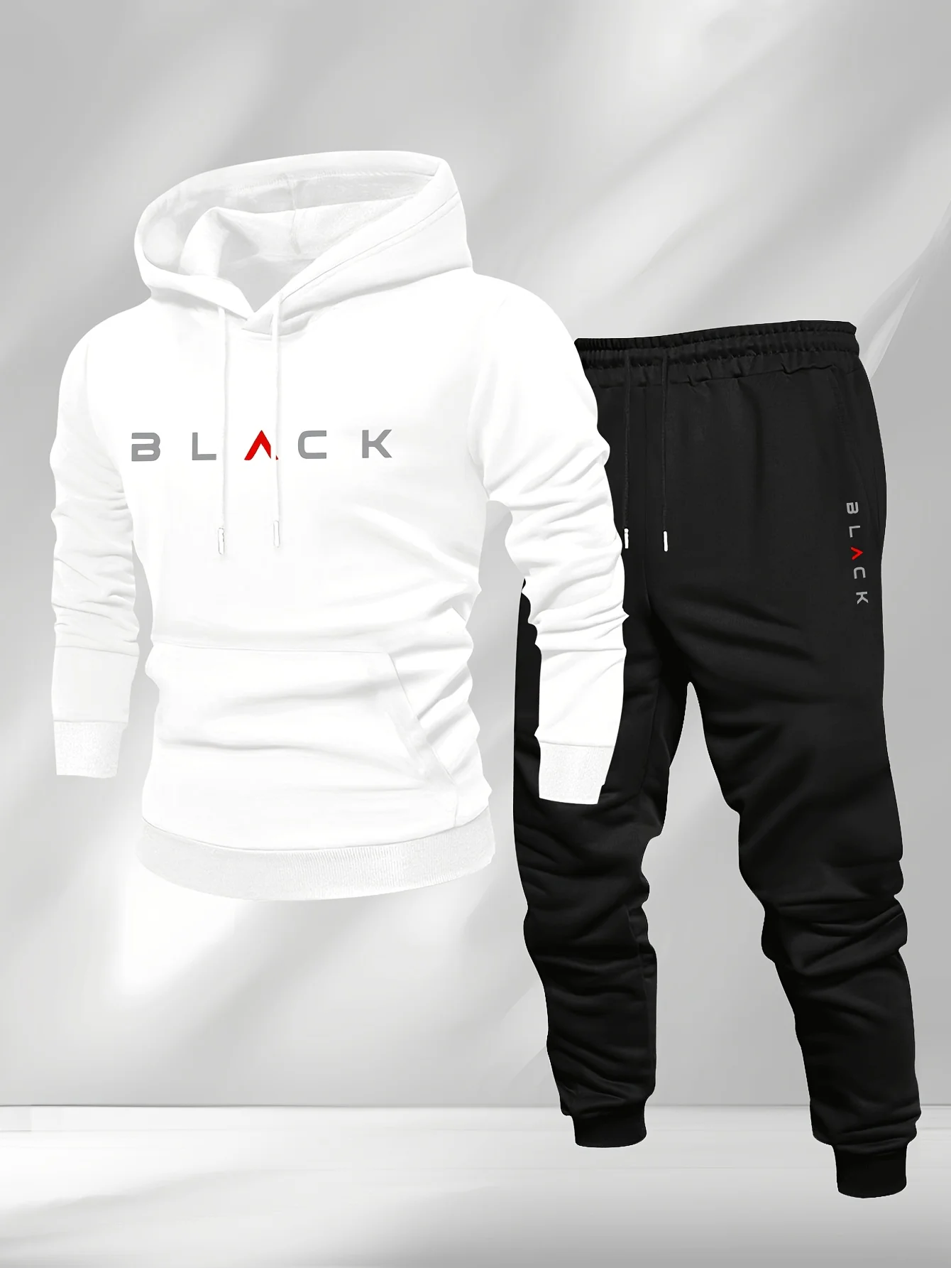Hoodie sweatshirt men's fall/winter sports casual set with American-style versatile printed top and long pants outfit