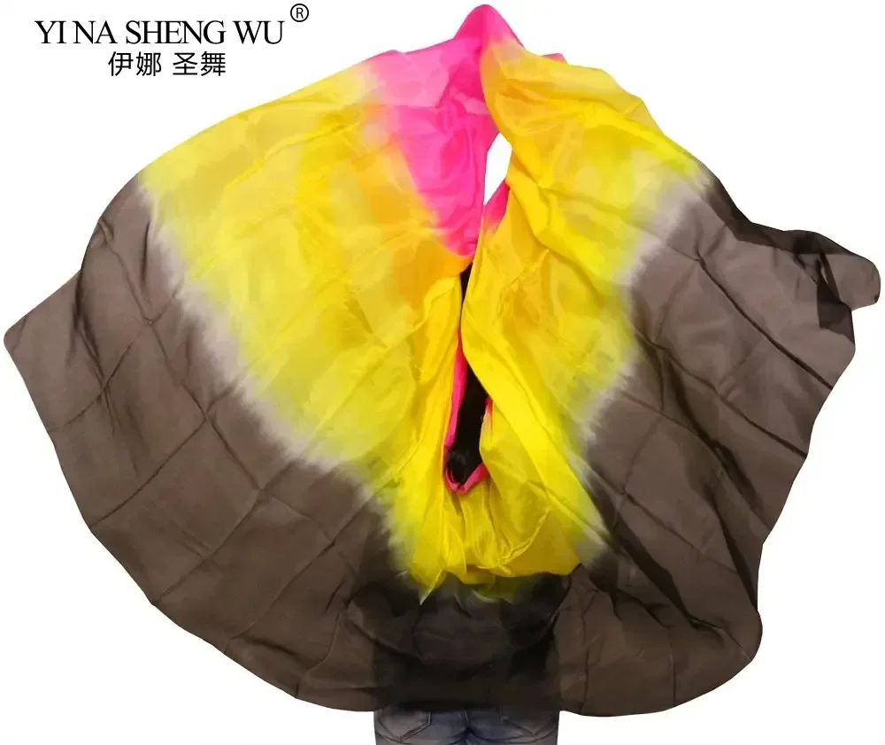 100% Real Silk Belly Dancing Veil For Belly Dancers Dance Performance Silk Scarf Rose+Yellow+Black Gradient Colors 250/270*114cm