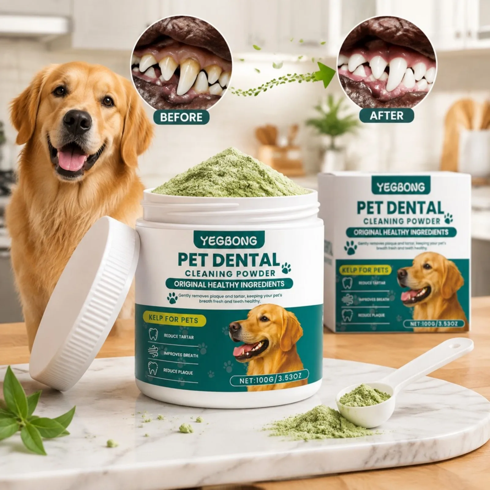 Dog Teeth Cleaning Powder Baking Soda Balanced Formula Oral Care Fresh Breath Plaque Tartar Remover Pet Dental Cleaning Products