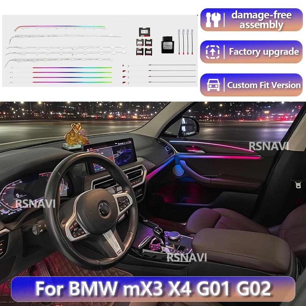 RGB color streamer For BMW X3 G01 X4 G02, BMW X3 X4 2017+ OEM Design Dynamic Active Ambient Light Interior Lighting Upgrade