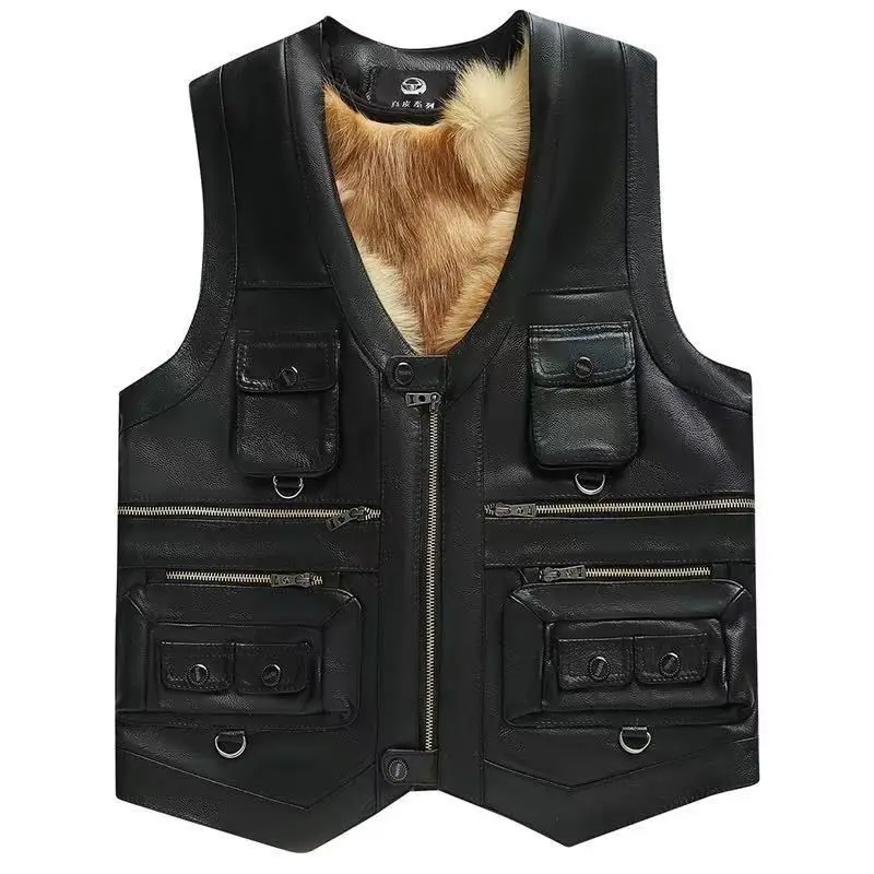 Men's Winter Wool Lining Coat Cotton Coat Vest Padded Vest Pocket Zipper Thicken Warm Casual Design Fashion New Niche Versatile