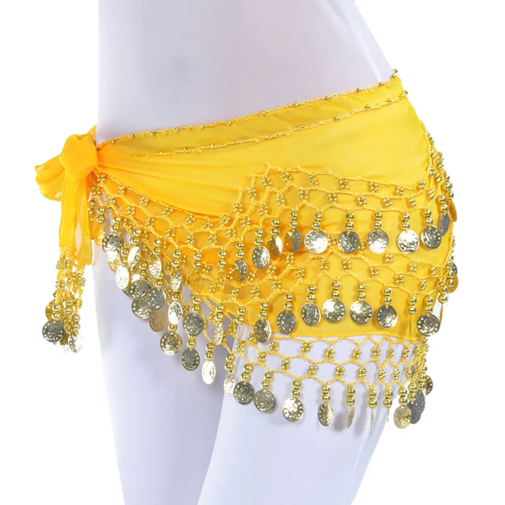 128 Coins Belly Dance Hip Scarf Women's Mini Skirt Belt Dancer Wrap Hip Lace-Up Party Costume Carnival Rave Performance Hip Belt