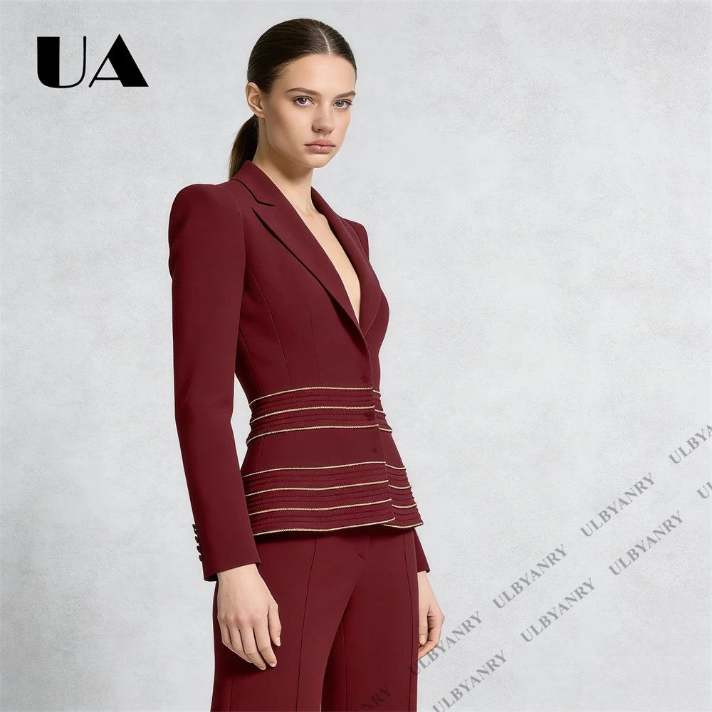 

Костюм ULBYANRY с золотой цепочкой из бусин для женщин, пиджак с глубоким V-образным вырезом и брюки, элегантный костюм для вечеринок и свадеб, брюки-смокинг и пиджак