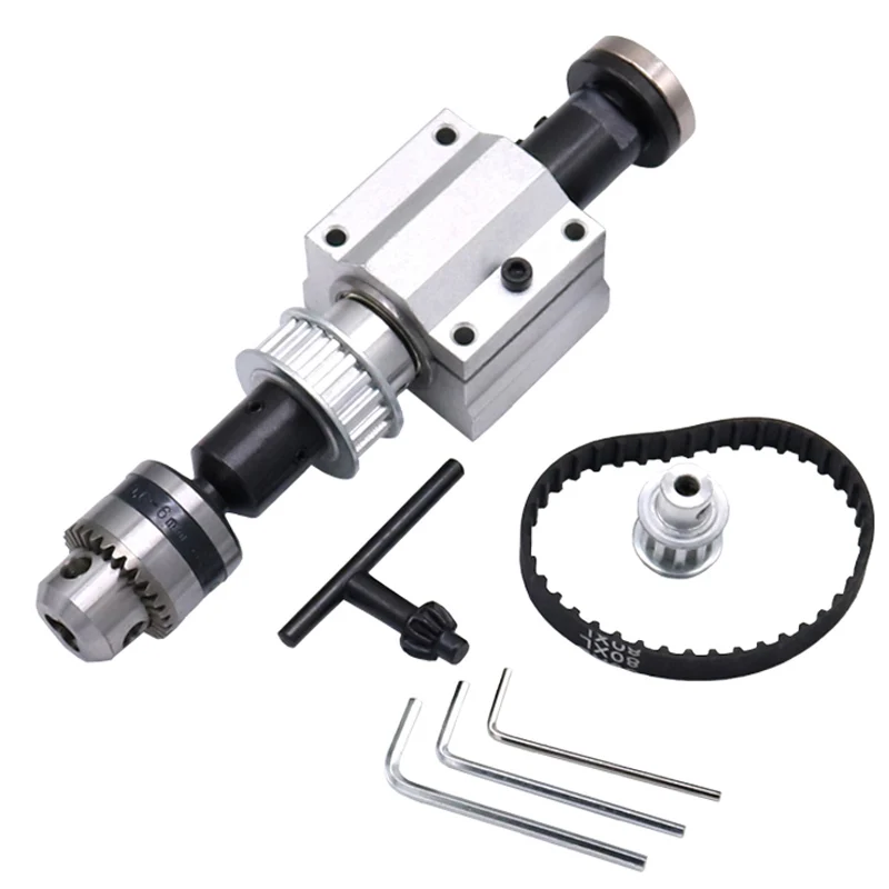 Unpowered Spindle Assembly B12 Drill Chuck Lathe Spindle Assembly Small Lathe Accessories Trimming Belt B10/B12/B16 Drill Chuck