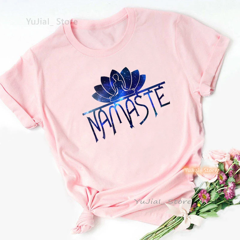 Women\'S Clothing Meditation Pink Tshirt Girls Namaste Lotus Flower T Shirt Women Summer Fashion Tops Tee Shirt Femme Streetwear