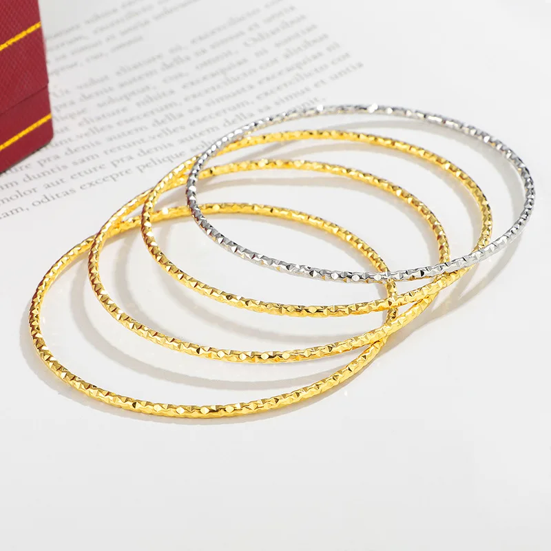 Stainless Steel Stackable 2mm Thin Faceted Slip On Bangle Bracelet for Women Girl