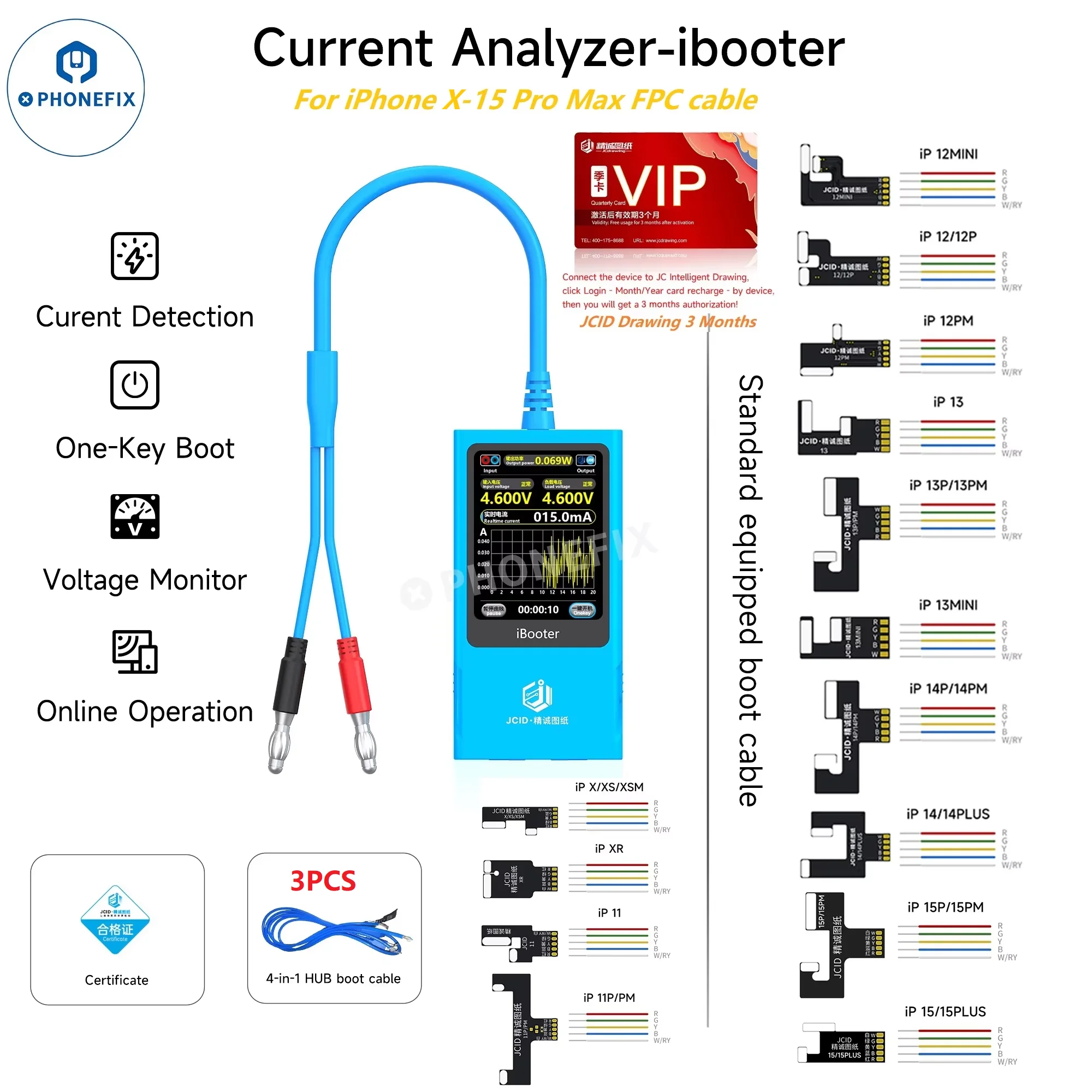 Analizador de corriente de dibujo inteligente JCID iBooter, arranque de una tecla para iPhone 7-15 Pro Max, Android, localiza rápidamente los puntos de falla
