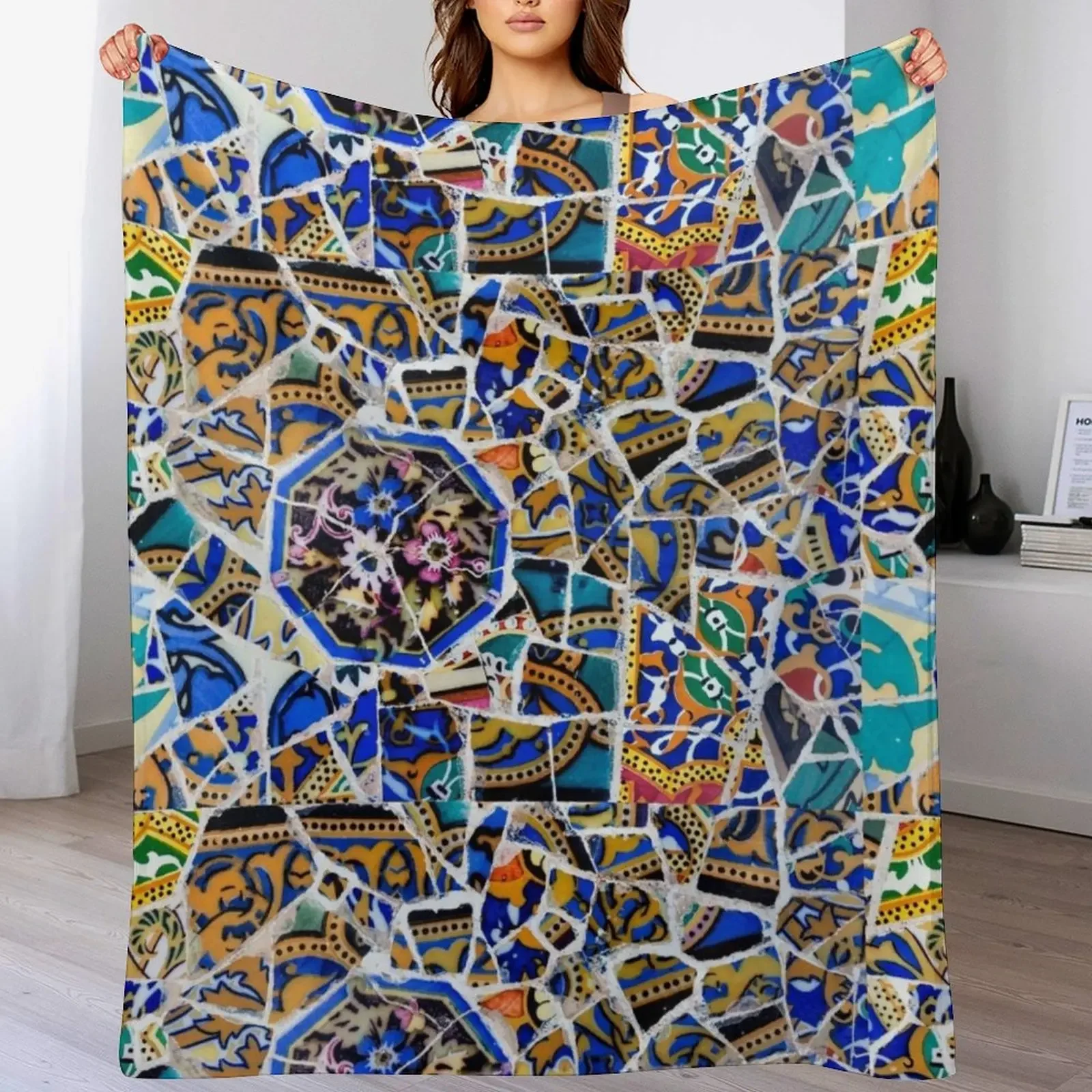 

New Park Güell detail of tiles Throw Blanket All Season Soft Lightweight Blanket for Home