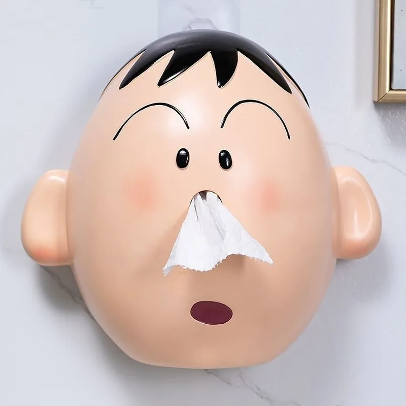 Kawaii Crayon Shin Chan Cartoon Paper Roller Creative Household No-Punch Tissue Box Wall Mounted Tissue Box For Kitchen Bathroom