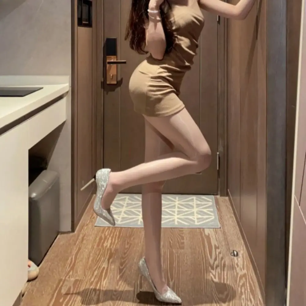 جوارب زيتية لامعة 360 درجة ° جوارب زيتية لامعة عالية الخصر بدون خياطة تمتد عالية الكثافة تشكيل جوارب الحرير الرقص #4