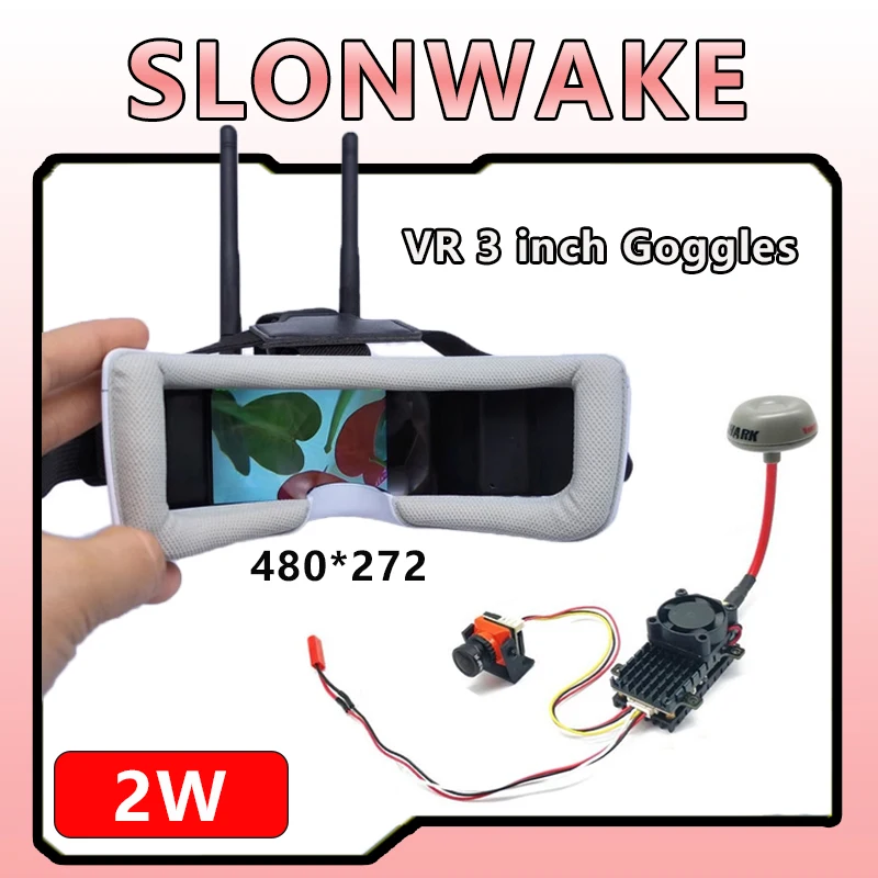 5.8G 2000mW VTX Transmitter Built-in Microphone with CMOS 1500TVL camera and Dual Antennas 3inch Monitor FPV Goggles