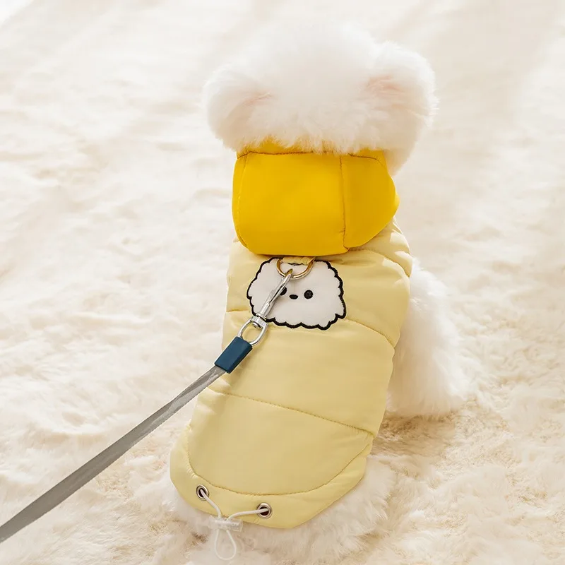 Fashion Dog Coat Yellow Puppy Hoodie Pet Winter Warm Clothes Schnauzer Two Legs Cardigan Teddy Leashable Vests