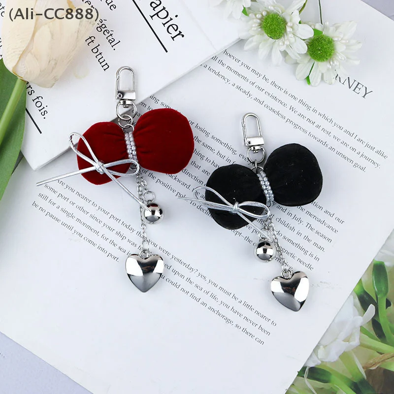 〔CC88〕Creative Ribbon Bowknot Fabric Bow Resin Love Heart Pendant.Small Fresh Women's Bag Decoration Versatile Keychain