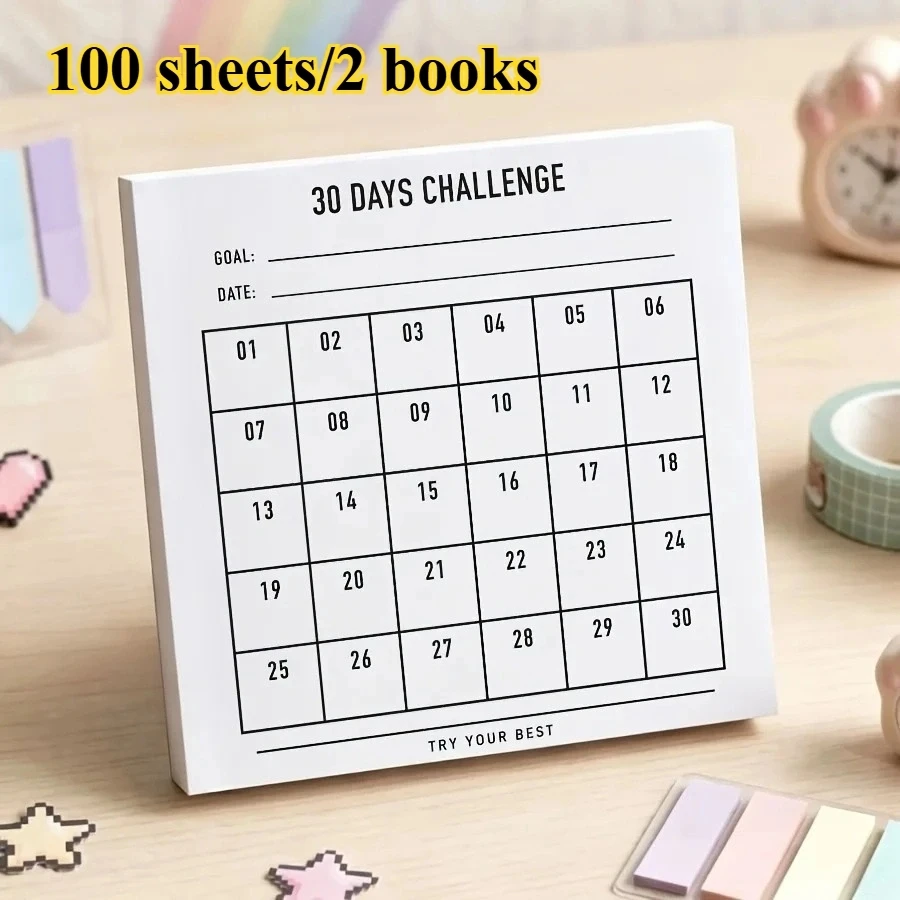 100 sheets/2 books 30-Day Challenge Habit Tracker Notebook, Daily Task Checklist Memo Pad, Scrapbook Collage Index Card Producti