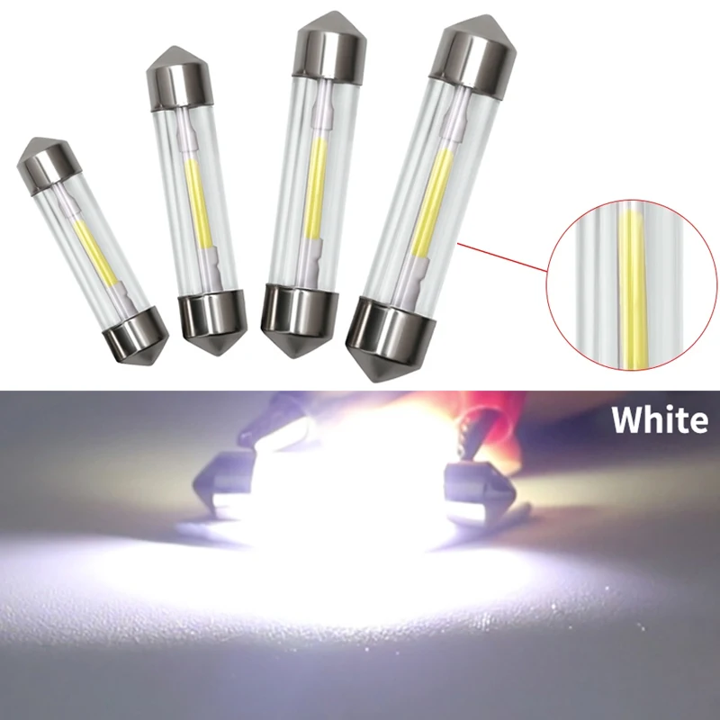4x/10x Interior Car Light Festoon 31mm 36mm 39mm 41mm Glass Housing COB Filament For Car Trunk Dome License Plate Lamp 6000K 12V