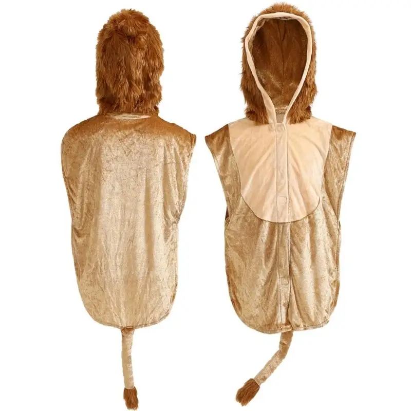 39BD Löwenohren Stirnband Schwanz Kapuzenanzug Tierlöwen Cosplay Kostüm für Halloween Geburtstagsfeier Bühnenauftritte