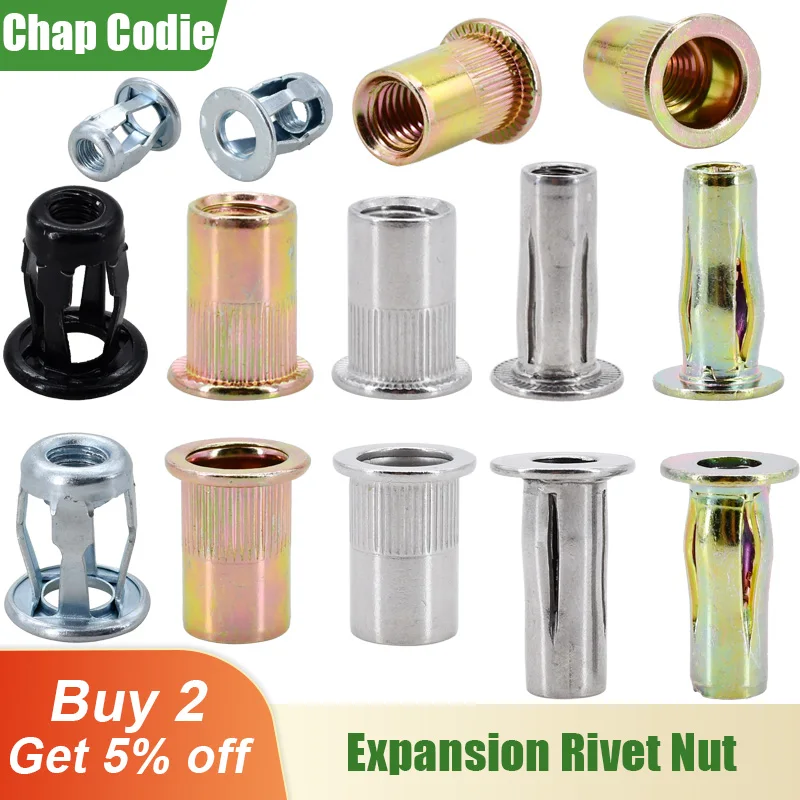 M3 M4 M5 M6 M8 M10 M12 Petal Shape Metal Jack Nut Carbon/Stainless Steel Rivet Nut Rivnut Flat Expansion Clamp Fix Insert Nuts