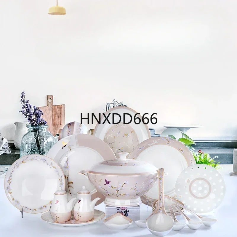 Juegos de vajilla para el hogar de lujo para fiesta, platos de porcelana de cocina, vajilla fina de China, regalo para mujer, Vajilla Platos, juego de vajilla