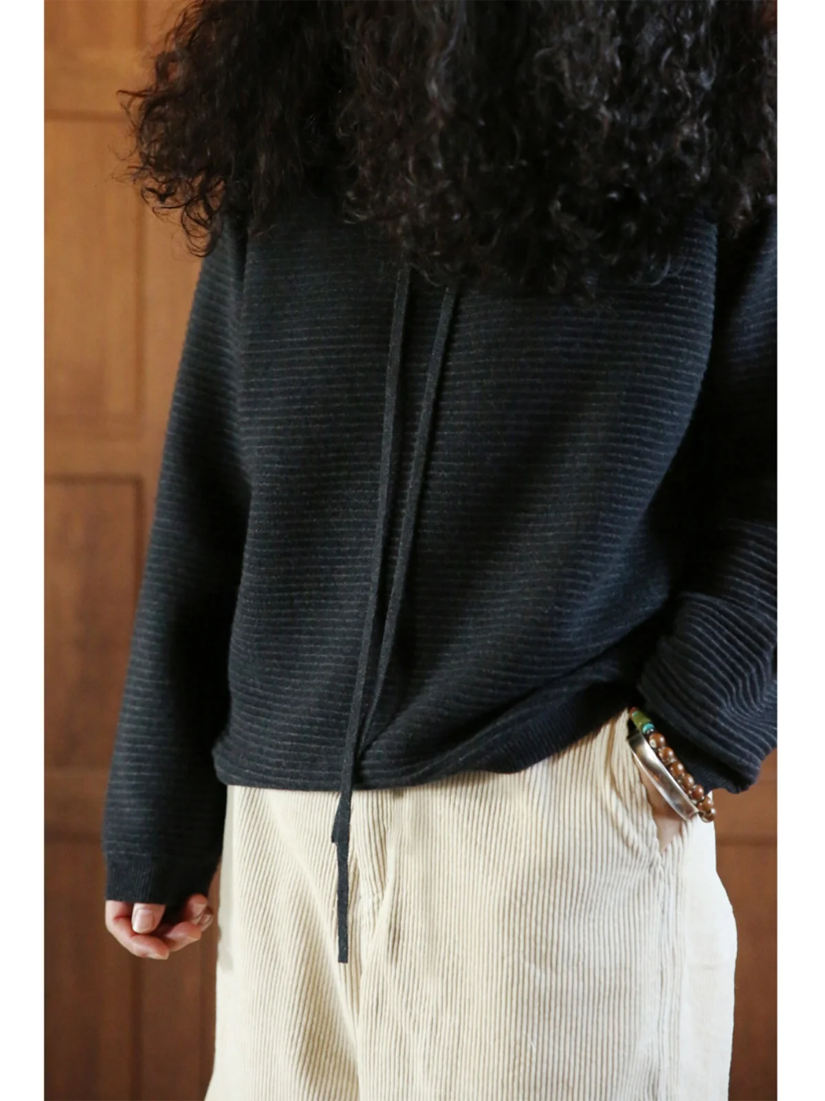 

Lhome Women's Knitted Casual Loose Hoodie Long Sve Color Wool Blend Comfortable Fit Overhead Sweatirt