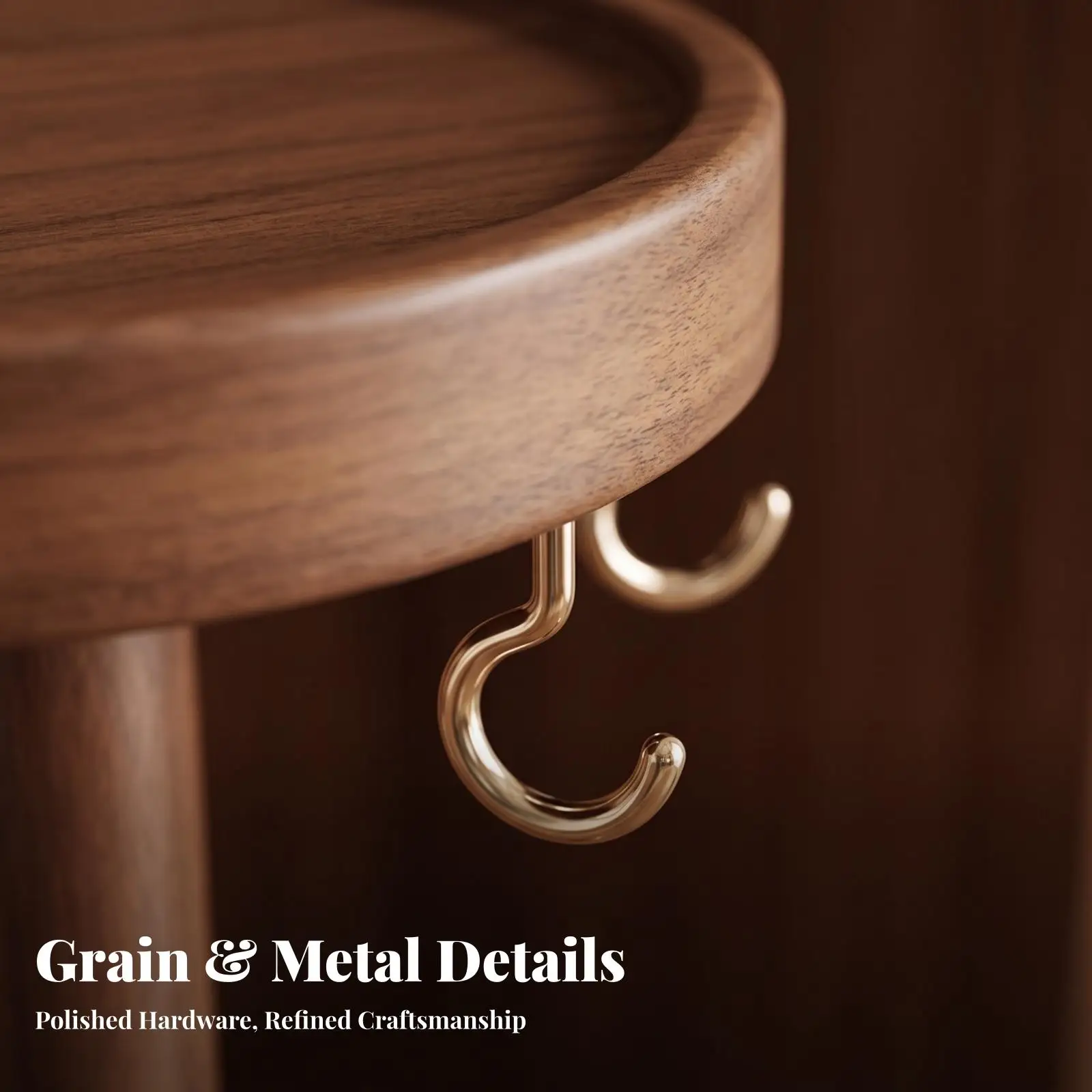 Wooden Necklace Display Stand for Jewelry Organizer Storage Rack with Gold Tone Metal Post and Hanging Hooks for Earrings - view 4