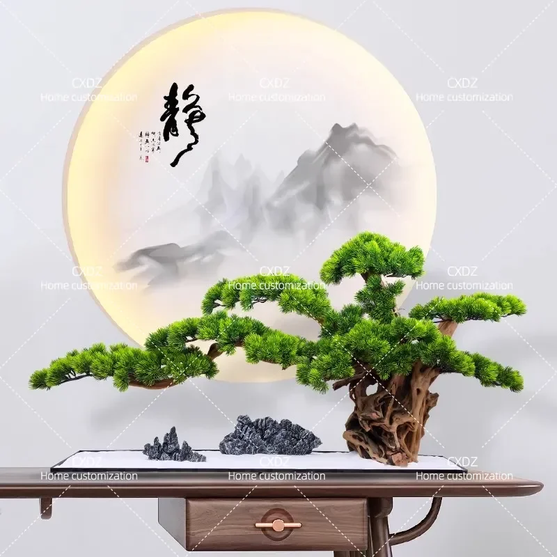 New Chinese Style Simulated Welcome Pine Bonsai Artificial Green Plant Fake Tree for Living Room Tea Room Hotel Office Xuan
