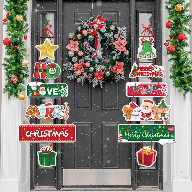 Christmas Cartoon Door Hanger Santa Claus Elk Xmas Tree Hanging Pendants Merry Chrismtas Decor Happy New Year 2025 Door Hanger