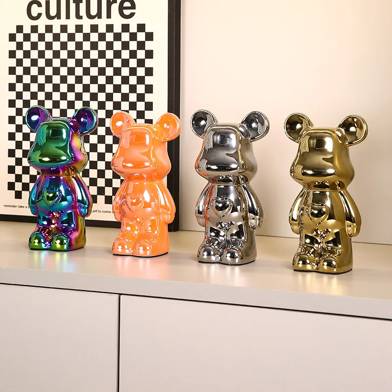 Modern Minimalist Electroplated Ceramic Love Bear Figurine Home Decor Desktop Art