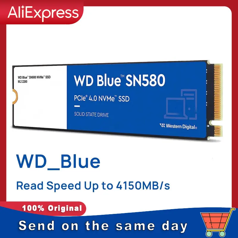 Western Digital SN580 SSD WD Blue NVMe 500 ГБ 1 ТБ 2 ТБ PCIe4.0 4150 Мб/с M.2 2280 дисков для ноутбуков, компьютеров и ПК