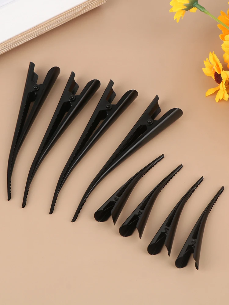 4Pcs Long Metal Hair Clips Hollow Flower Duckbill Hair Clamps Hair Accessories Duck Teeth Hairdressing Salon Tip Clip Black Clip