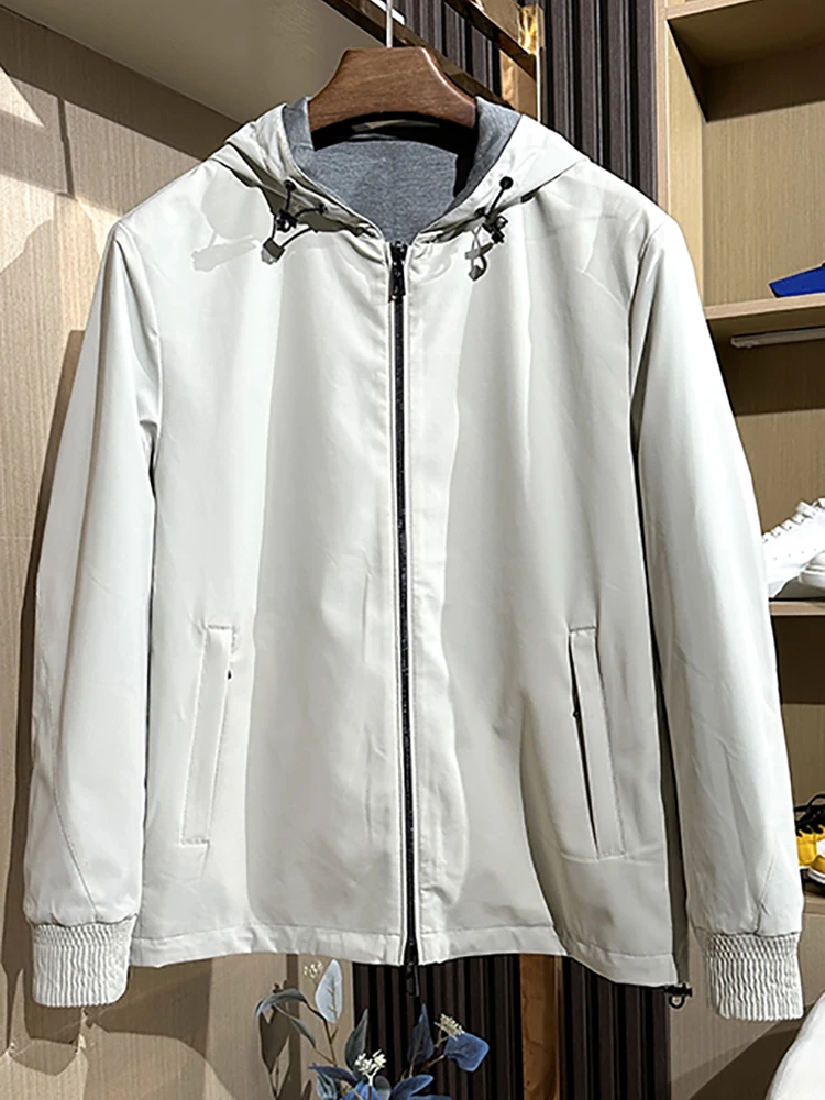 

New autumn and winter men's simple business casual double-sided hooded wool jacket